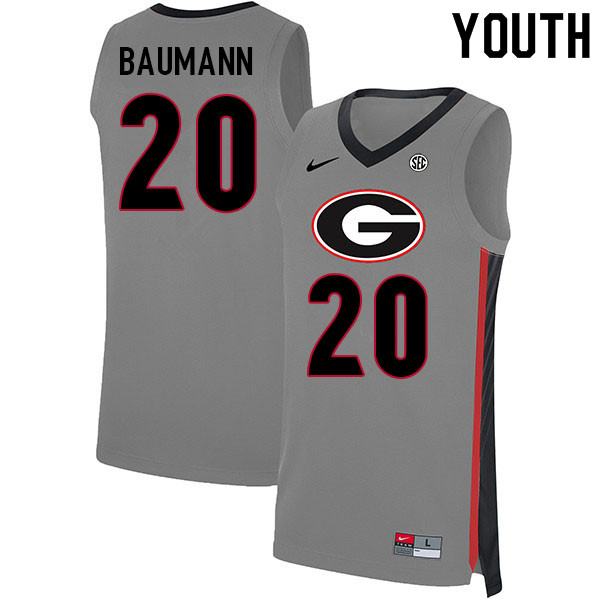 Youth #20 Noah Baumann Georgia Bulldogs College Basketball Jerseys Sale-Gray